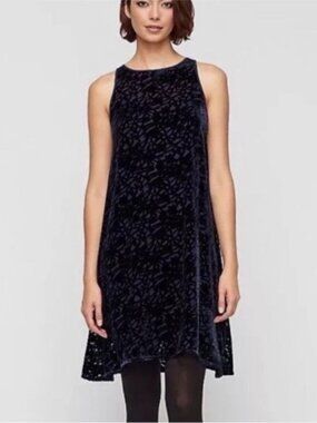 Eileen Fisher Black Silk Lined Velvet Vines Burnout Sleeveless Dress Black Small